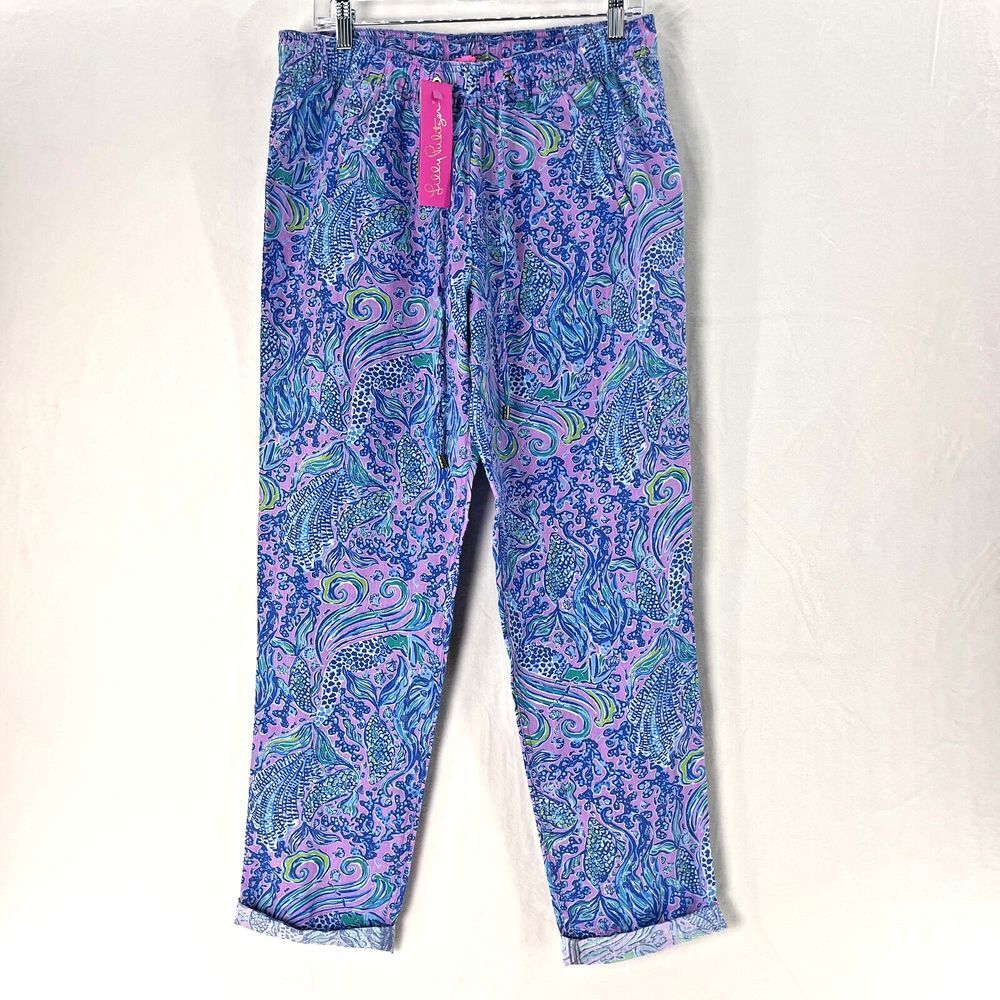 NEW Lilly Pulitzer Taron Pant Womens M Mid Rise Linen Bright Beach Ankle Summer